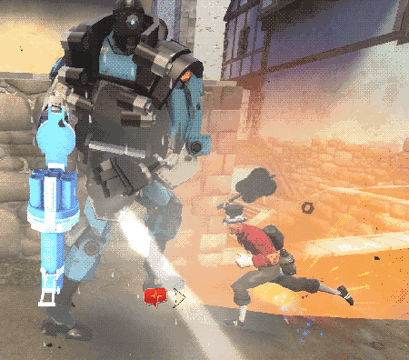 scout runs up to a 10ft tall robot to smack it with the weakest melee weapon in the game